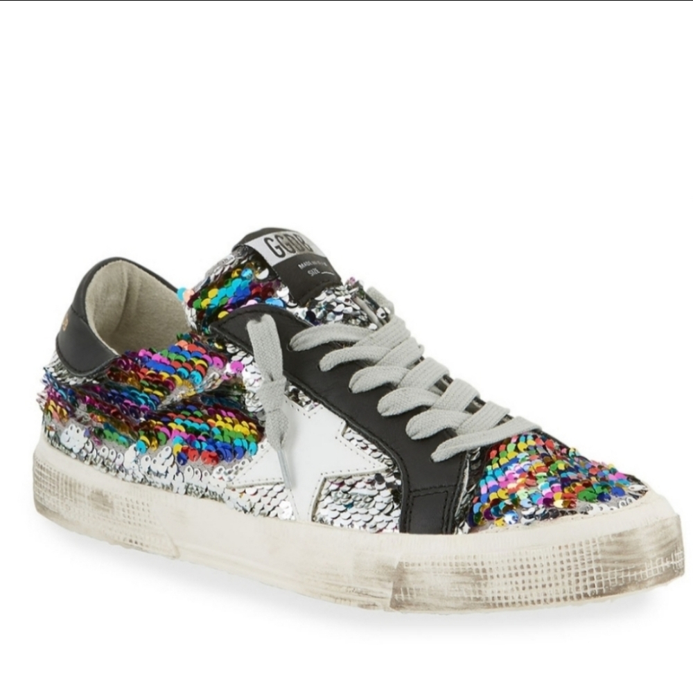 Golden Goose May Flip rainbow Sequin Star Sneakers 35